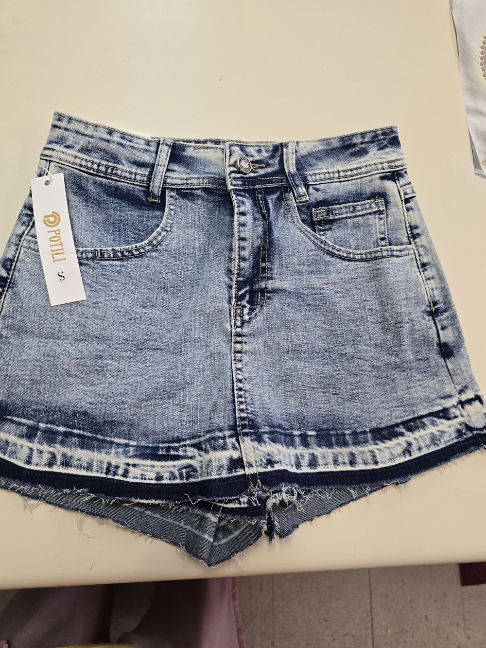 Light Blue Acid-Wash Denim Shorts